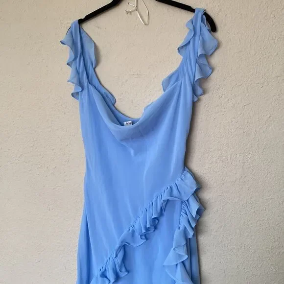 house of cb blue ruffle dress House of CB 'Ariela' Maxi  HONEY HIRE BOUTIQUE